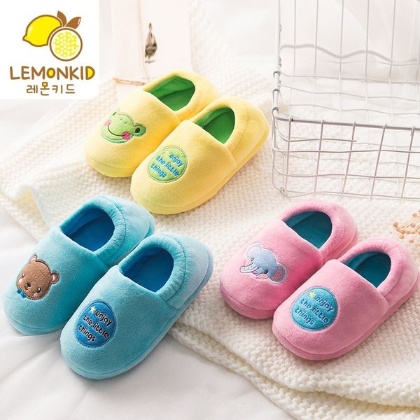 

lemonkid winter children slippers for toddler boys indoor shoes baby girl boy fur slides cotton flip flop kids warm home slipper y201028, Black;grey