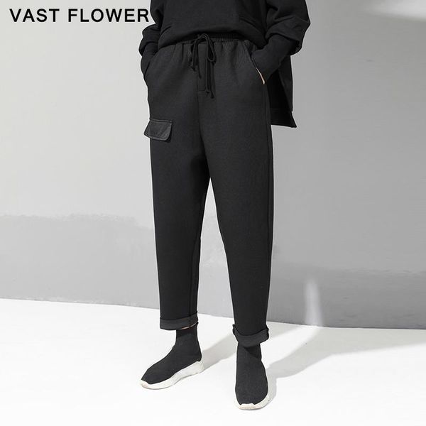 

women's pants & capris black vintage high waist harem women 2021 autumn winter pocket casual loose trousers clothes fashion streetwear, Black;white