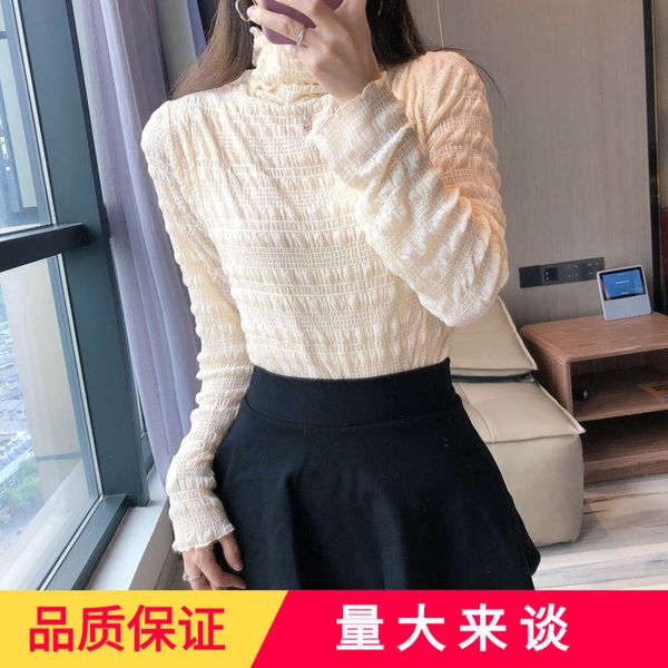 

lace autumn and winter 2020 new plush thickened wtern style fashion body high collar long sleeve base coat, White