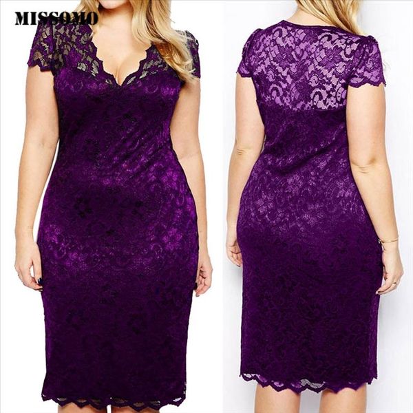 

plus size dress women 5xl lace hollow out party dress short sleeve v neck summer women dress purple bodycon 617, Black;gray
