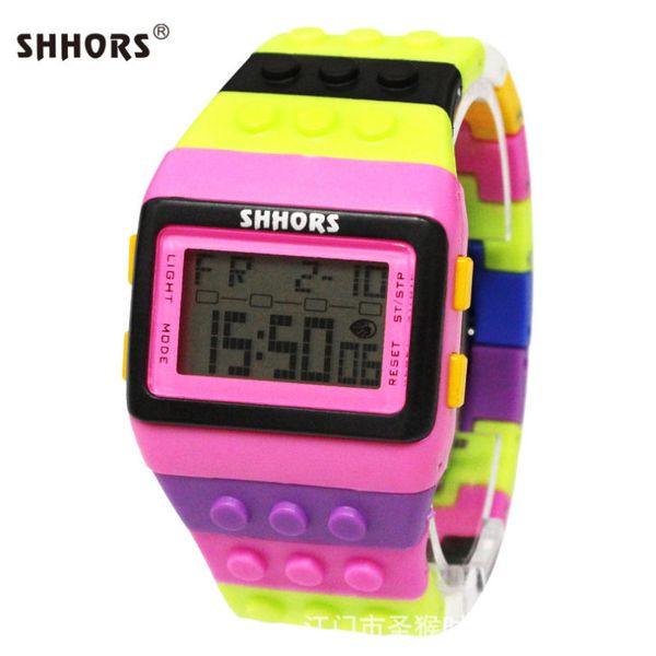 

24/5000 shhors wholesale lcd color block electronic watches, Slivery;brown