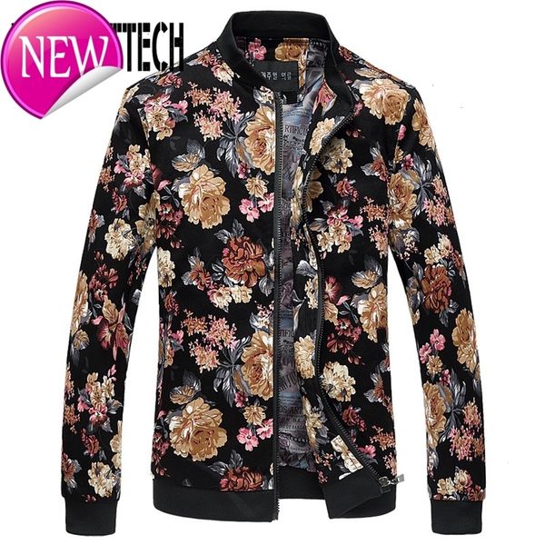 

bomber jacket men spring autumn floral jacket mens korean slim fit long sleeve jackets and coats men's clothing windbreaker 6xl, Black
