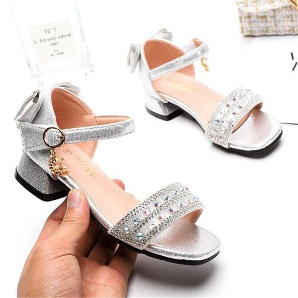 

new summer rhinestone sandals girls children high heel princess open toe party dance student kids shoes 0411, Black;red
