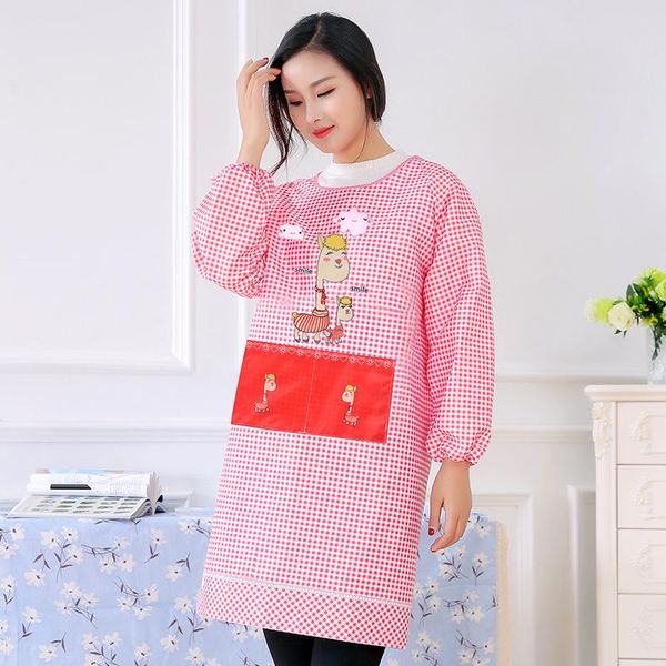 

aprons cartoon alpaca anti-fouling gowns household dust-proof long-sleeved kitchen easy to clean