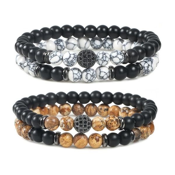 

charm bracelets 2pcs/set couple distance natural stone black lava onyx beaded bracelet for men women friendship strand jewelry gifts, Golden;silver