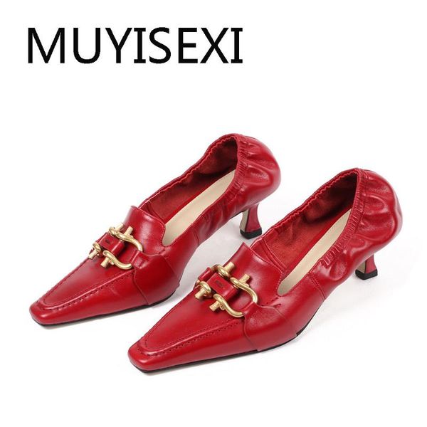 

brand shoes genuine leather ladies shoes square toe 5cm med heels women daily wear office ladies fashion pumps thn04 muyisexi, Black