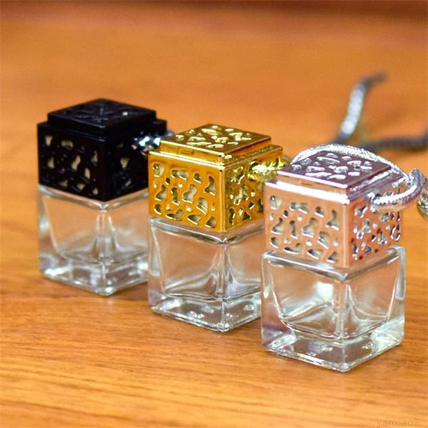 

cube hollow car perfume rearview ornament hanging air freshener for essential oils diffuser fragrance empty glass bottle pendant a05