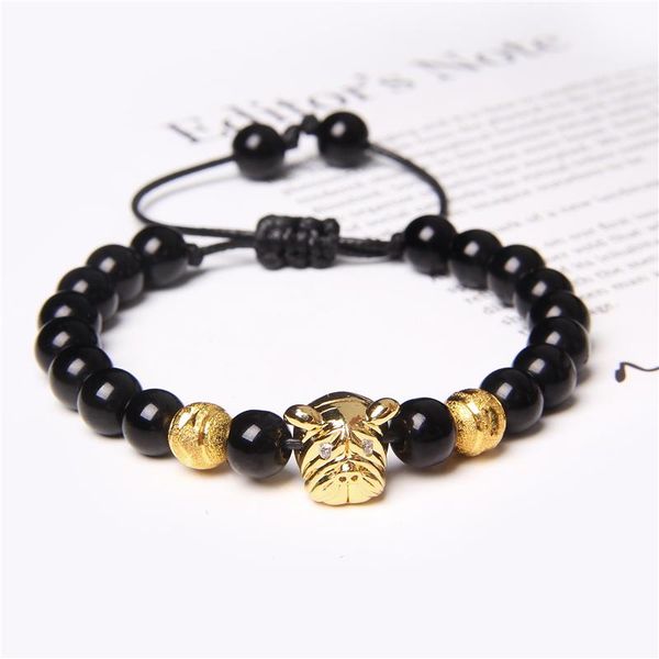 

gold sharpei god bracelets men vintage black onyx agat beads bangle for women 2020 adjustable charm pulsera jewelry couples gift