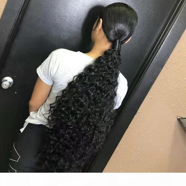 

natural kinky curly puff natural unprocessed wrap around ponytail hairpiece virgin brazilian human hair drawstring ponytail extension 160g, Black