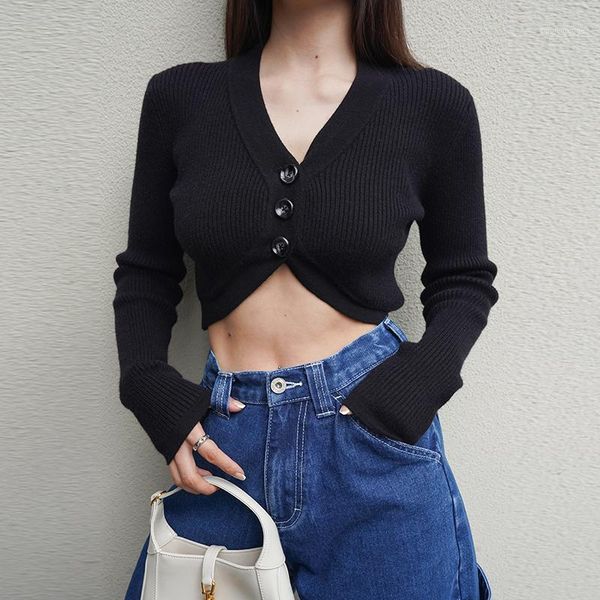 

europe autumn winter short women deep v neck curve knit cardigan super cropped knit sweater 72921, White