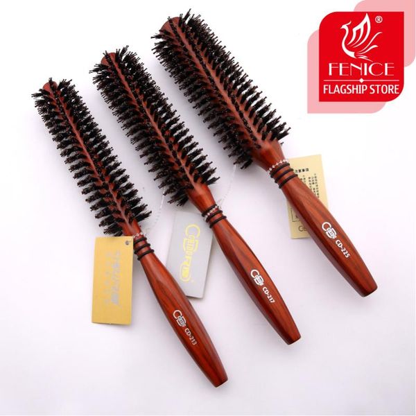 

fenice roll round hair brush bristle pig mane comb wood handle brown bristles for curly hair round bristles tips twill, Silver