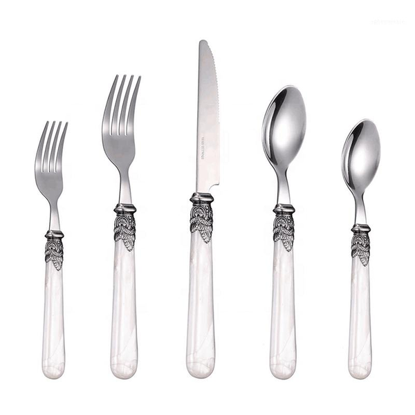 

cathylin flatware sets 5-piece acrylic handle stainless steel dinnerware set restaurant wedding cutlery pl00151