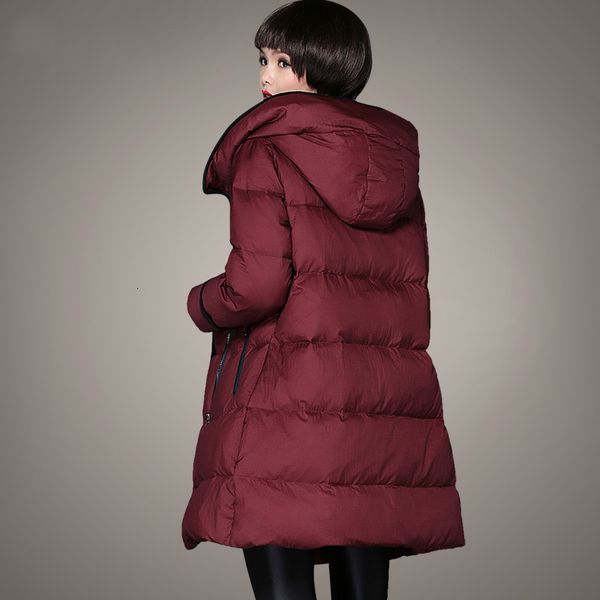 

Plus M~ 5xl Winter Women Parka with Middle Hood Long Duck Down Jaquettes Female Spelling Wine Color Colored Single Great Coats Size Rzbt, Black