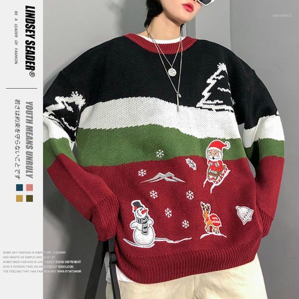

women's sweaters women mens winter warm pull santa christmas sweater round collar streetwear vintage knitwear men's jumper outwear, White;black
