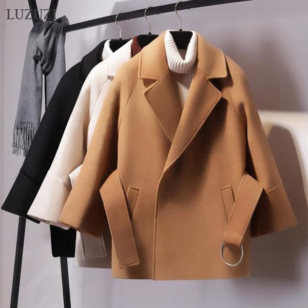 

luzuzi women short woolen coat belt jacket winter coat female 2019 ples size 4xlx1020, Black