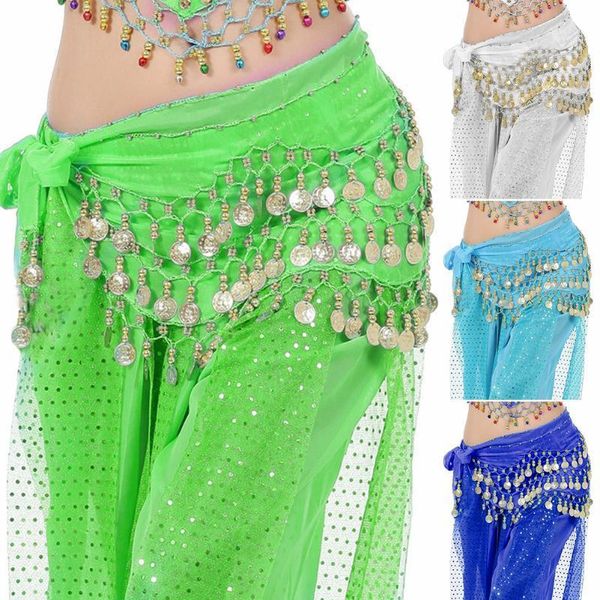 

women 3 rows belly dance hip scarf wrap belt belly dancer skirt costume chiffon dancer skirt lady #7341, Black;red