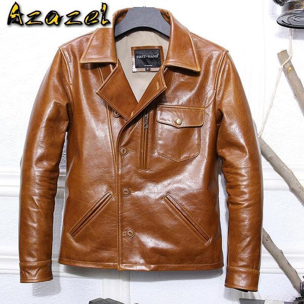 

real leather jacket men vintage cowhide genuine leather coat man short motorcycle jacket 2020 slim fit jaqueta couro masculina1, Black