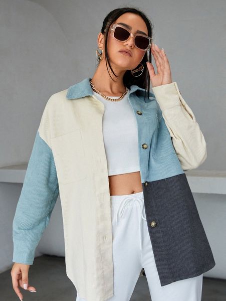 

colorblock button front jacket p0qa#, Black;brown