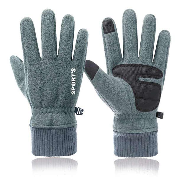 

men' winter fleece plush warm gloves cycling sports driving anti slip thermal touch screen gloves, Blue;gray