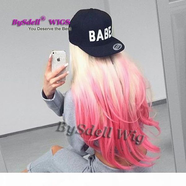 

inspired hairstyle wig synthetic black root ombre light blonde pink color lace front wig glueless lace front wigs