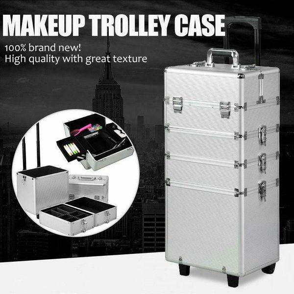 

4 in1 professional aluminum rolling makeup train case wheel cosmetic box drawer