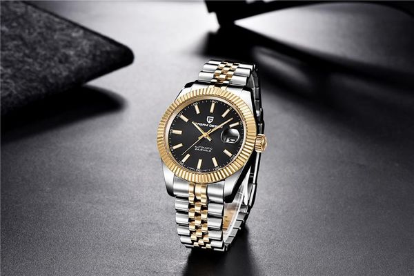 

seller christmas gift pagani design two tone black dial jubilee watch stainless steel automatic movement watches men wristwatches, Slivery;brown