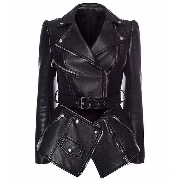 

2019 new designer british style female suede coat lower edge detachabl diagonal zipper faux leather pu women jacket, White;black