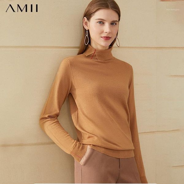 

amii minimalism winter women's sweater fashion 100%wool solid women's turtleneck sweater causal female pullover 120410491, White;black
