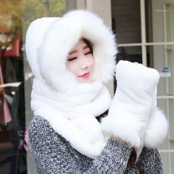 

hats, scarves & gloves sets 2021 hat scarf 3-piece set, autumn and winter girls with hair thickening double layer korean warm one-piece hat1, Blue;gray