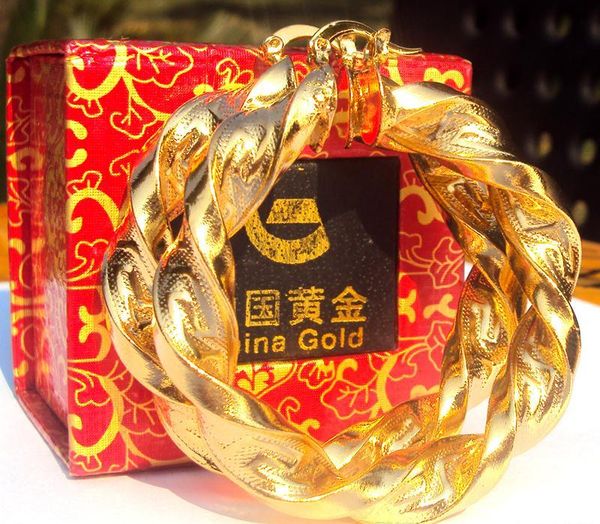 

18k yellow gold large curved wide hoop earrings hip-hop heavy big gift 100% real gold, not solid not money. qiwfx, Golden;silver