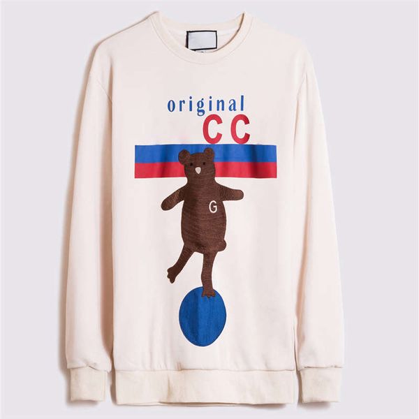 

fashion ladies pure cotton bear embroidery simple round neck sweater men and women the same spring and autumn casual sweater size s-2xl, Black