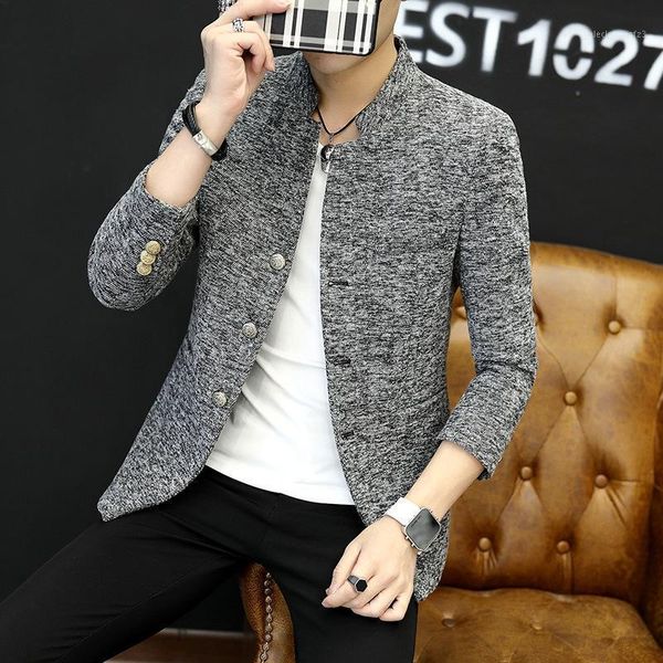 

men's suits & blazers 2021 men's autumn stand-up collar woolen suit, slim young handsome casual three-button blazer1, White;black