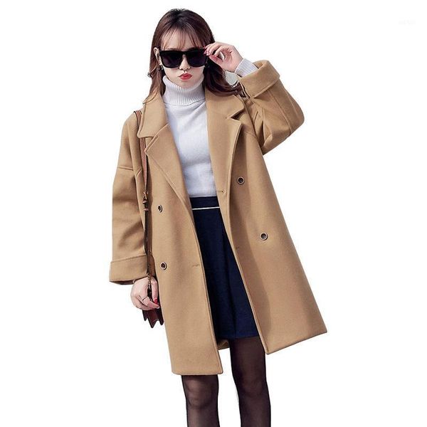 

fashion warm long woolen winter coats casual slim long wool coat and jacket solid double breasted ladies coats1, Black