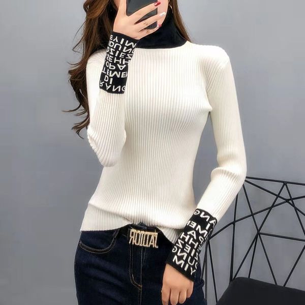 

boutique women's design sweater long sleeves women wear spring and autumn new style collared half turtleneck jersey bodice s-xl, White;black