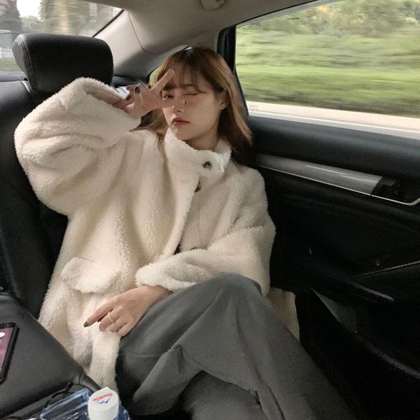 

women's wool & blends 2021 winter female korean loose polyester turtleneck alpaca cotton clothes lovely fashion warm thick long sleeve, Black