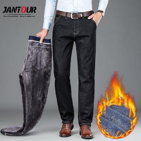 

2020 men warm jeans autumn winter jeans thicken fleece men long trouser big size 35 38 40 42, Blue