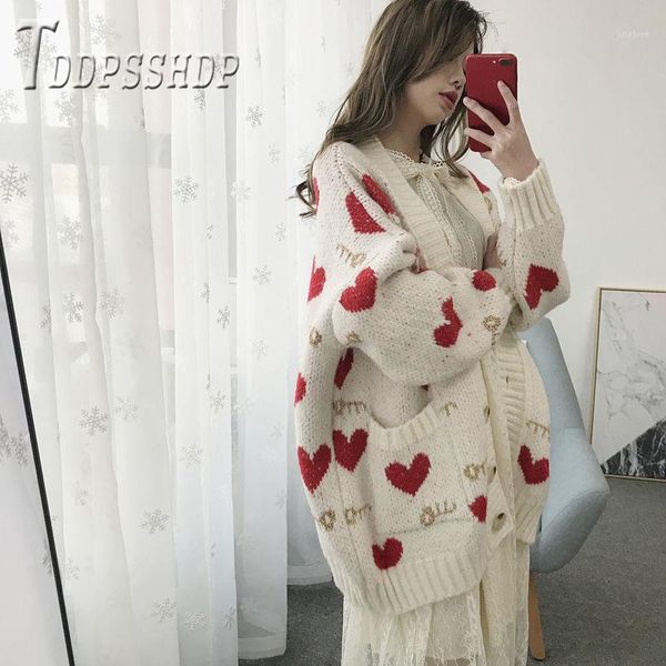 

2020 fairy women sweater cardigan new casual lovely heart knitting female sweaters1, White