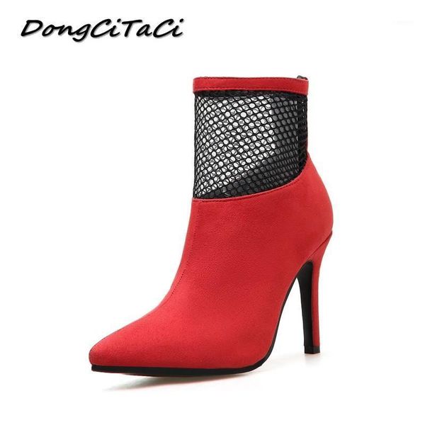 

dongcitaci autumn winter ankle boots women shoes woman party lace mesh botas high heels pumps stilettos cut-outs booties1, Black