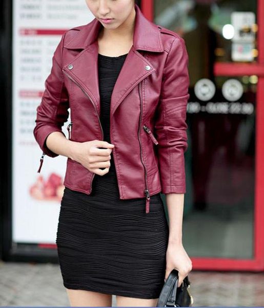 

new casual spring autumn women short faux leather jackets coat slim zipper motorcycle trendy faux leather outwear leather-3012, Black
