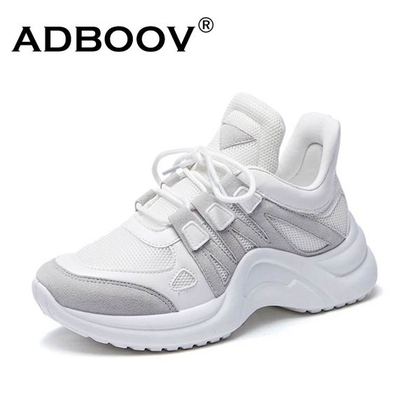 

adboov new pu leather women sneakers plus size 35-42 platform shoes ladies height increasing chunky sneakers zapatillas sujer 1020, Black;white