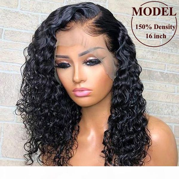 

brazilian 4x4 closure water wave bob wig brazilian deep wave curly wigs pre plucked baby hair 13x4 lace front human hair wigs, Black