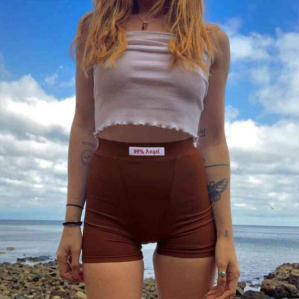 

women high waist biker shorts fitness knit black streetwear sports shorts hip side summer white letter cycling running, White;black