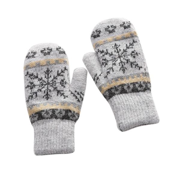 

fashion lady winter warm mittens women knitted christmas snowflake plus velvet thick driving windproof full finger gloves h52, Blue;gray