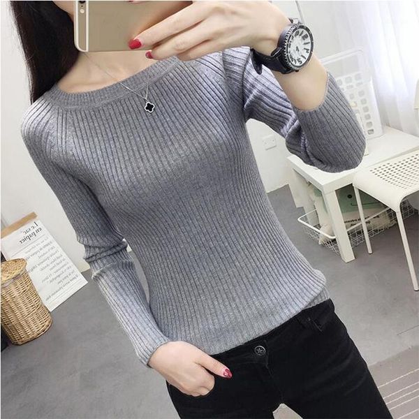 

2020 autumn and winter new korean women one word collar sweater all-match long sleeved shirt slim female thread tight pullover1, White;black
