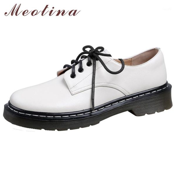 

meotina high heels women pumps natural genuine leather thick heel derby shoes real leather lace up round toe shoes lady size 401, Black