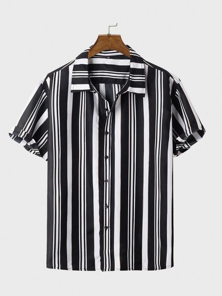 

extended sizes men vertical striped shirt m9ok#, White;black