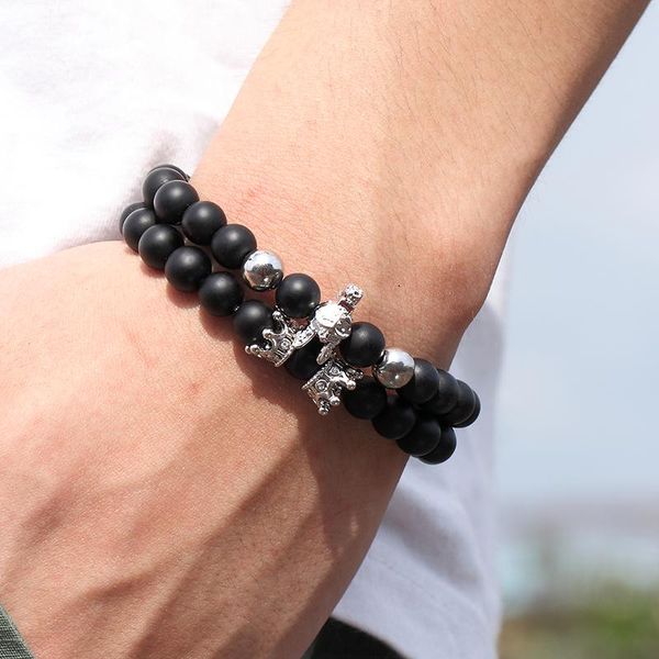 

2 pieces / set of fashion charm bracelet men's spartan warrior helmet stone beaded bracelet men's and women's simple jewelry