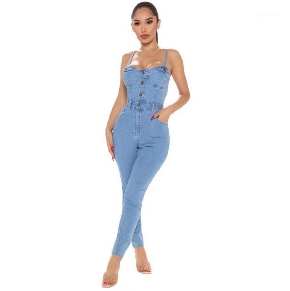 

women's jumpsuits & rompers 2021 women spaghetti strap denim jumpsuit casual sleeveless jean for ladies elegant bodysuit p15191, Black;white