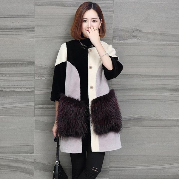 

women's fur & faux real wool coat fashion korean female jacket raccoon pocket jackets 2021 sheep shearing vetement femmezjt577, Black