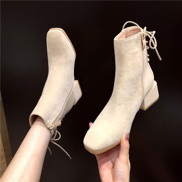 

back lace boots side zipper shoes high women boots large size booties z258, Black